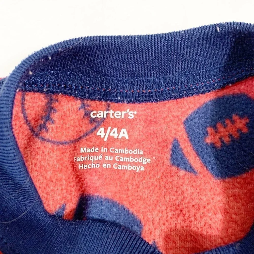 5/$25 Carter's Boys‎ Red Blue Fleece Sports Ball Footed Pajamas Sleeper Size 4